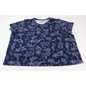 Kim Rogers Top Womens 3X Blue Floral Perfectly Soft Short Sleeve Cotton Tee